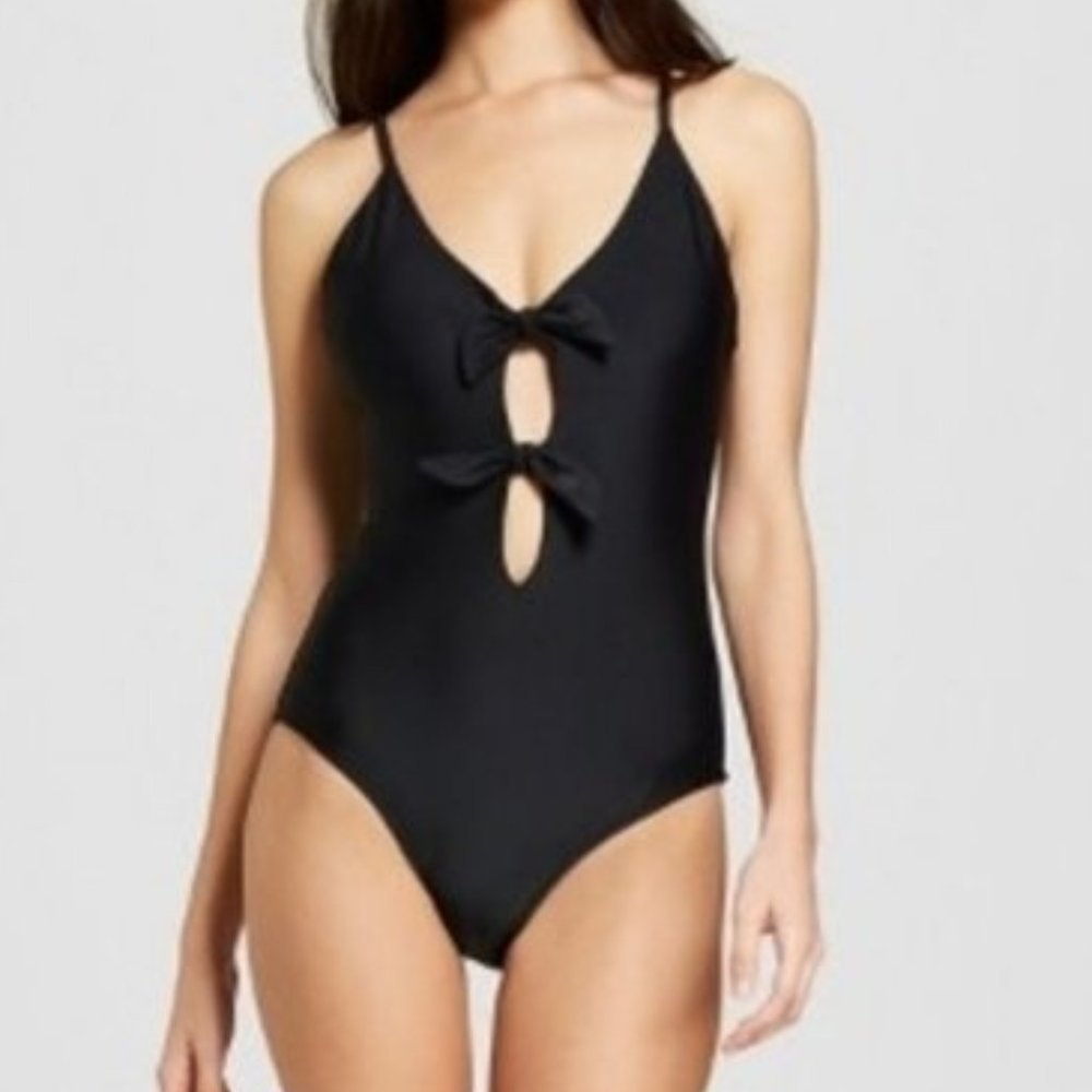 Vanilla Beach Knot Front Black One Piece Swimsuit